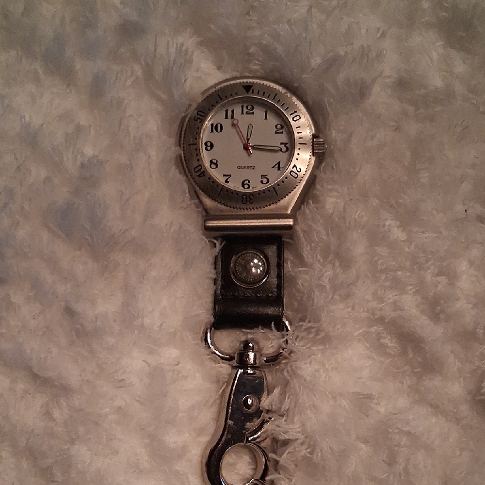 Classic Silver and Black Quartz Clip-On Watch